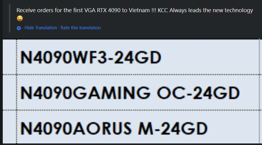 Gigabyte's GeForce RTX 4090 custom models have been listed by Vietnamese retailer, Kccshop. (Image Credits: I_Leak_VN)