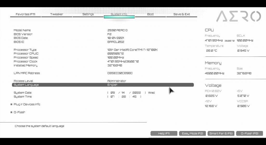 Gigabyte Z690 AERO G BIOS